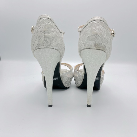 Silver Lace Platform 5” Stiletto Open Toe Sandals sz 7.5 - Picture 3 of 7